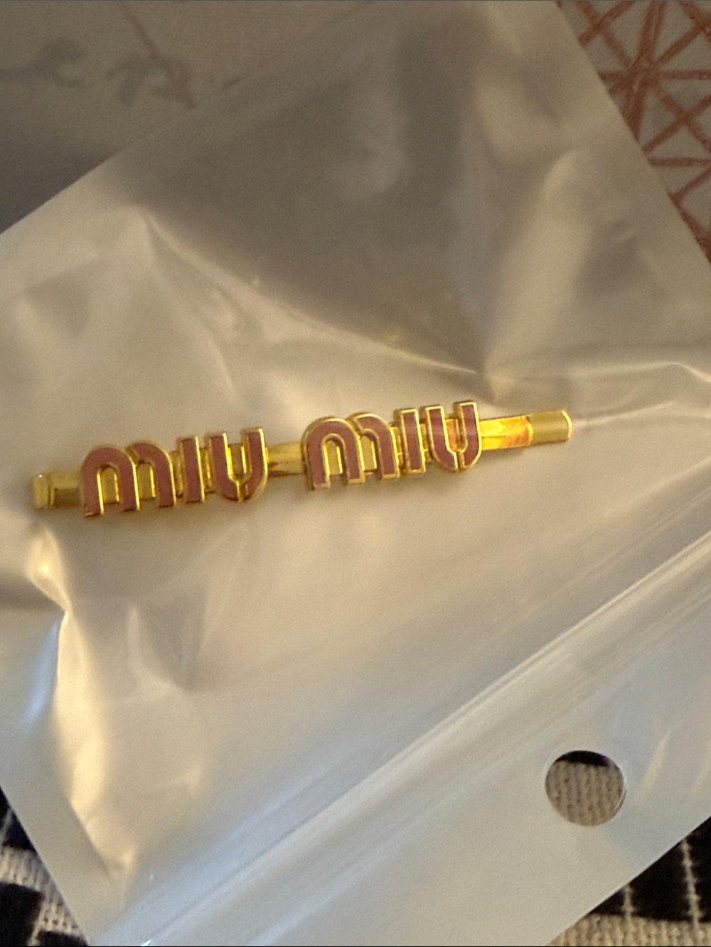 Miu Miu Gold and Pink Logo Barrette